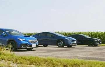 Новую Toyota Prius сравнили с Mazda 3 и Subaru WRX в заезде по прямой